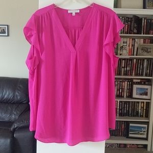Hot pink flutter sleeve top